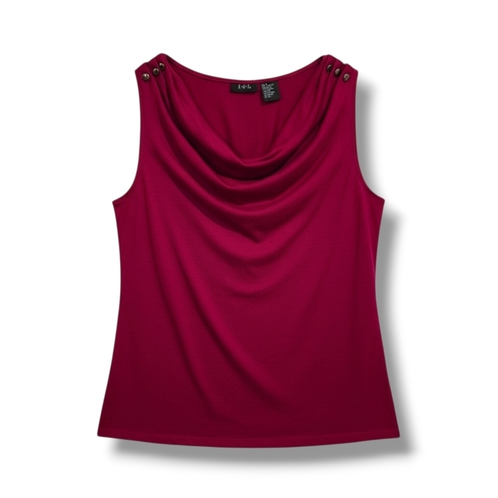 RQT Women's Plum draped neckline sleeveless blouse - small